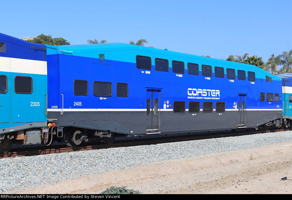 San Diego "Coaster" coach #2405 in latest scheme.